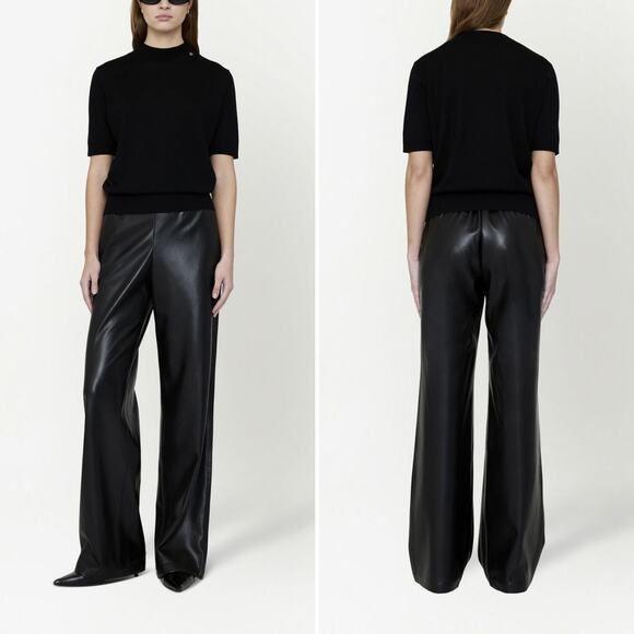 Anine Bing Koa Pant in Black Vegan Leather Size XS High Rise Wide Leg Chic Sexy - Picture 3 of 16